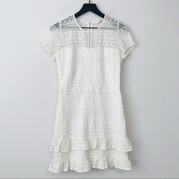 Parker Jewel Neck Eyelet Lace Bohemian Crochet Cocktail Bridal Dress - Picture 3 of 13